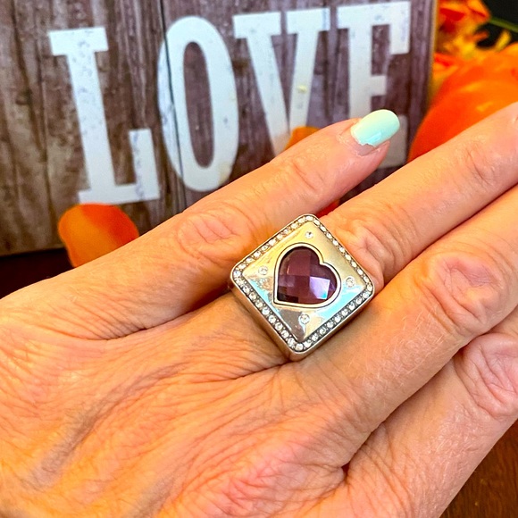 Brighton OPEN HEARTED Pink Crystal Heart Necklace Bracelet Earrings & Ring set - Picture 11 of 16